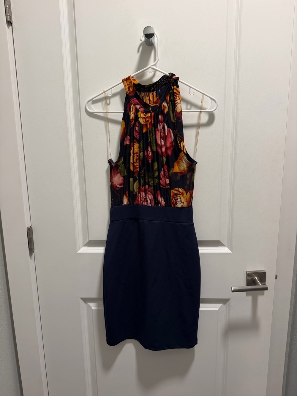 iris Navy Skirt One-Shoulder Dress with Multicolor Floral Top